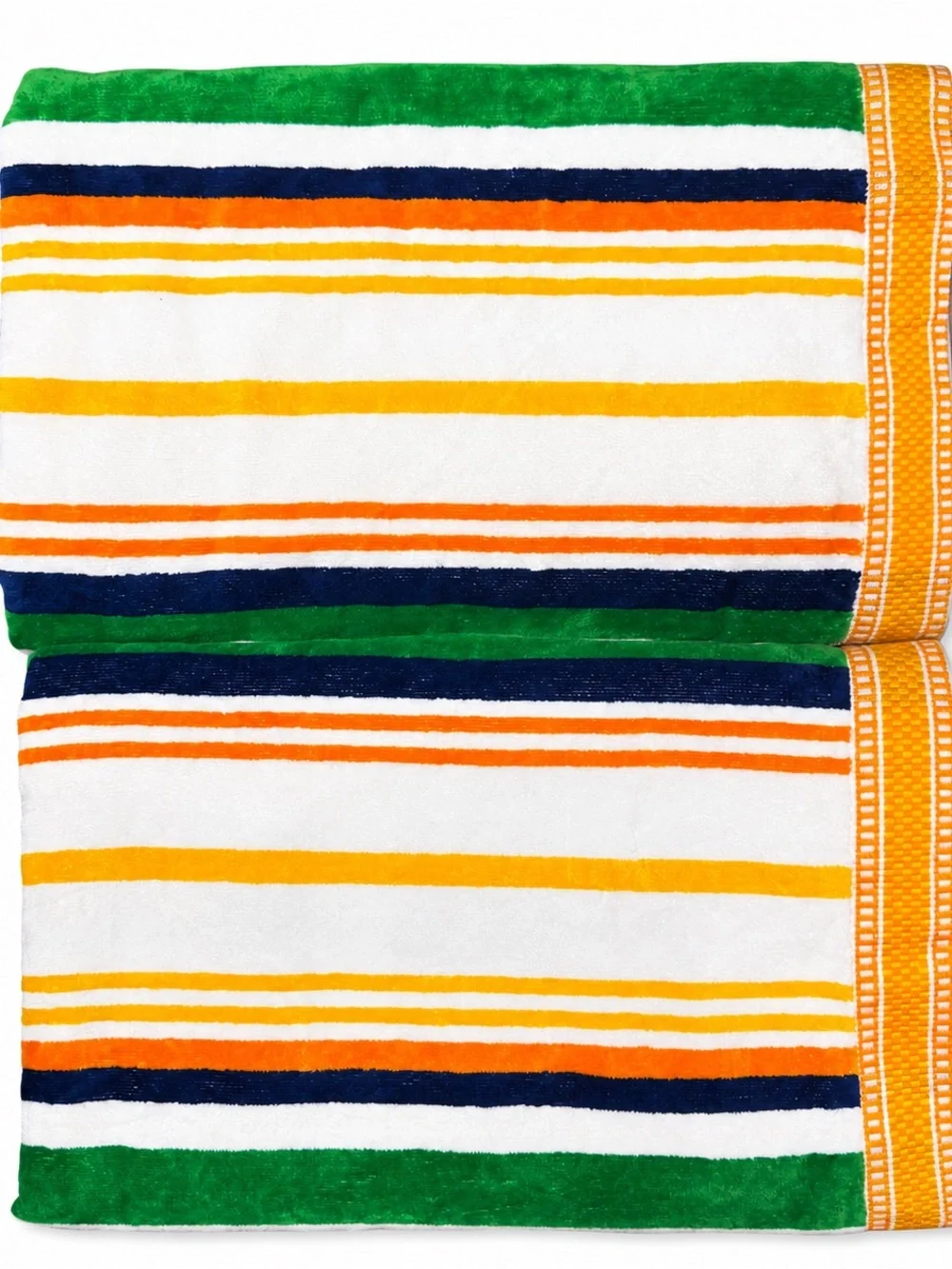 Huge 100% Cotton Striped Beach Towels in Navy, Green, Yellow & White 2 pk 40x72